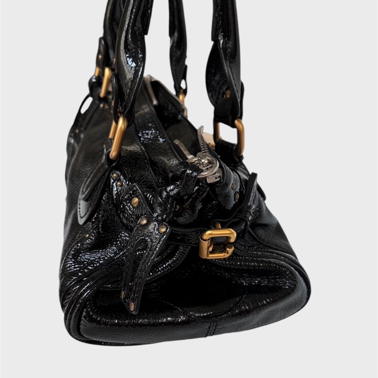 ๐ Authentic CHLOE Paddington black patent leather shoulder Bag Pre-owned ๐