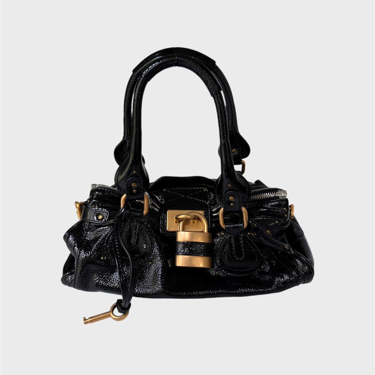 ๐ Authentic CHLOE Paddington black patent leather shoulder Bag Pre-owned ๐