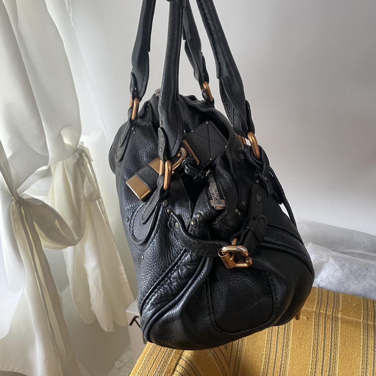 🌟 Authentic Vintage Classic Regular Size Black Leather Chloé Paddington Bag with Brass-toned Hardware Pre-owned 🌟