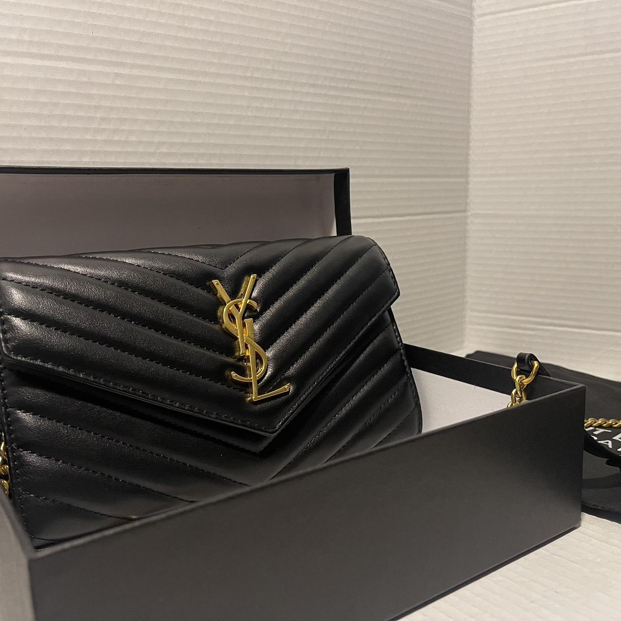 PreOwned Black and gold Saint Laurent Paris leather crossbody
