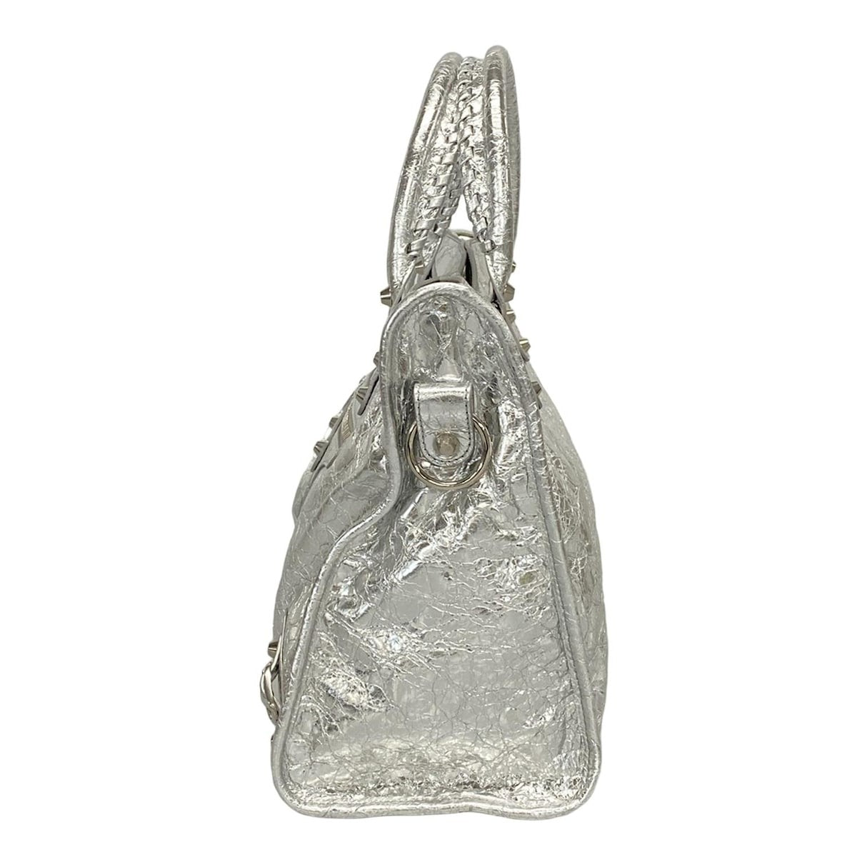 🌟 Authentic BALENCIAGA Le City Medium 797786 Silver Arena Lambskin - Handbag Pre-owned 🌟