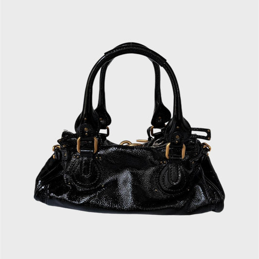 🌟 Authentic CHLOE Paddington black patent leather shoulder Bag Pre-owned 🌟