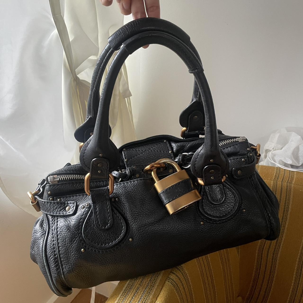 🌟 Authentic Vintage Classic Regular Size Black Leather Chloé Paddington Bag with Brass-toned Hardware Pre-owned 🌟
