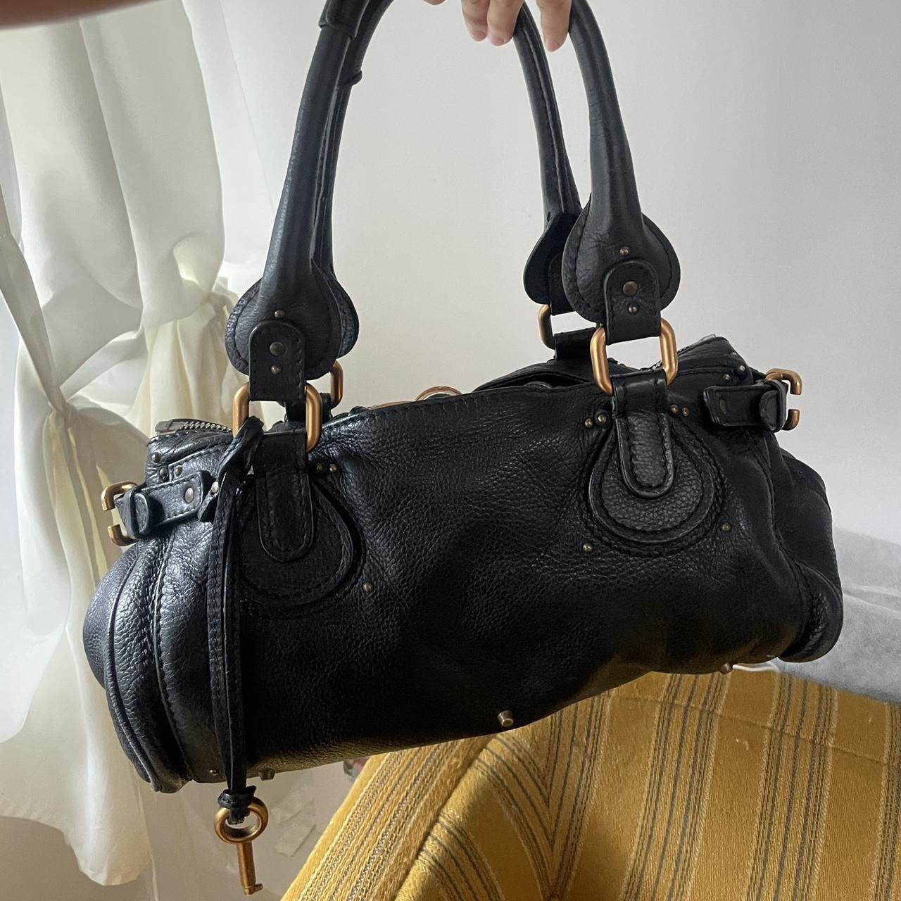 🌟 Authentic Vintage Classic Regular Size Black Leather Chloé Paddington Bag with Brass-toned Hardware Pre-owned 🌟