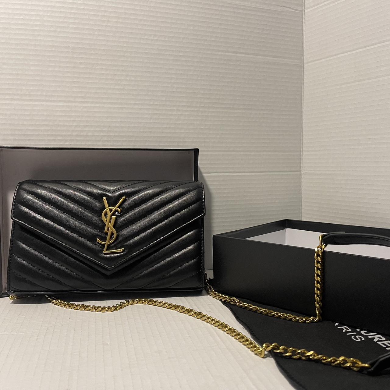 PreOwned Black and gold Saint Laurent Paris leather crossbody