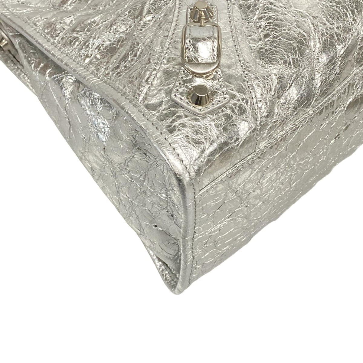 🌟 Authentic BALENCIAGA Le City Medium 797786 Silver Arena Lambskin - Handbag Pre-owned 🌟