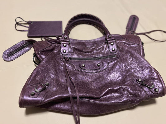 🌟 Authentic BALENCIAGA Y2K Classic City 115748 2-Way Shoulder Bag  Purple Leather Pre-owned 🌟