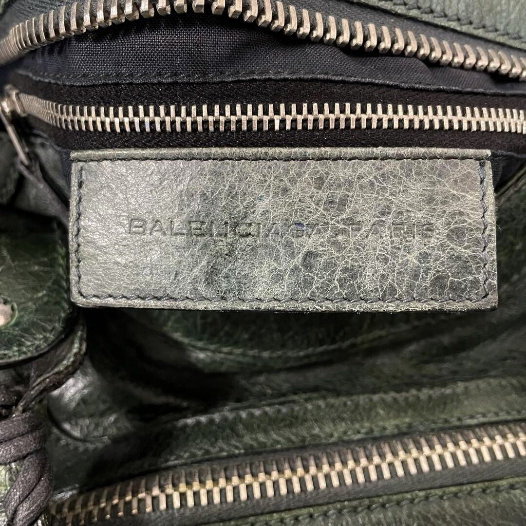 🌟 Authentic Balenciaga Giant City 2Way Handbag Shoulder Green Leather & Silver w/strap Pre-owned 🌟