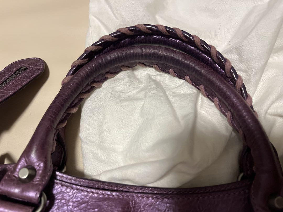 🌟 Authentic BALENCIAGA Y2K Classic City 115748 2-Way Shoulder Bag  Purple Leather Pre-owned 🌟