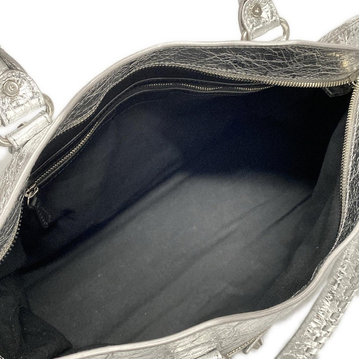 🌟 Authentic BALENCIAGA Le City Medium 797786 Silver Arena Lambskin - Handbag Pre-owned 🌟