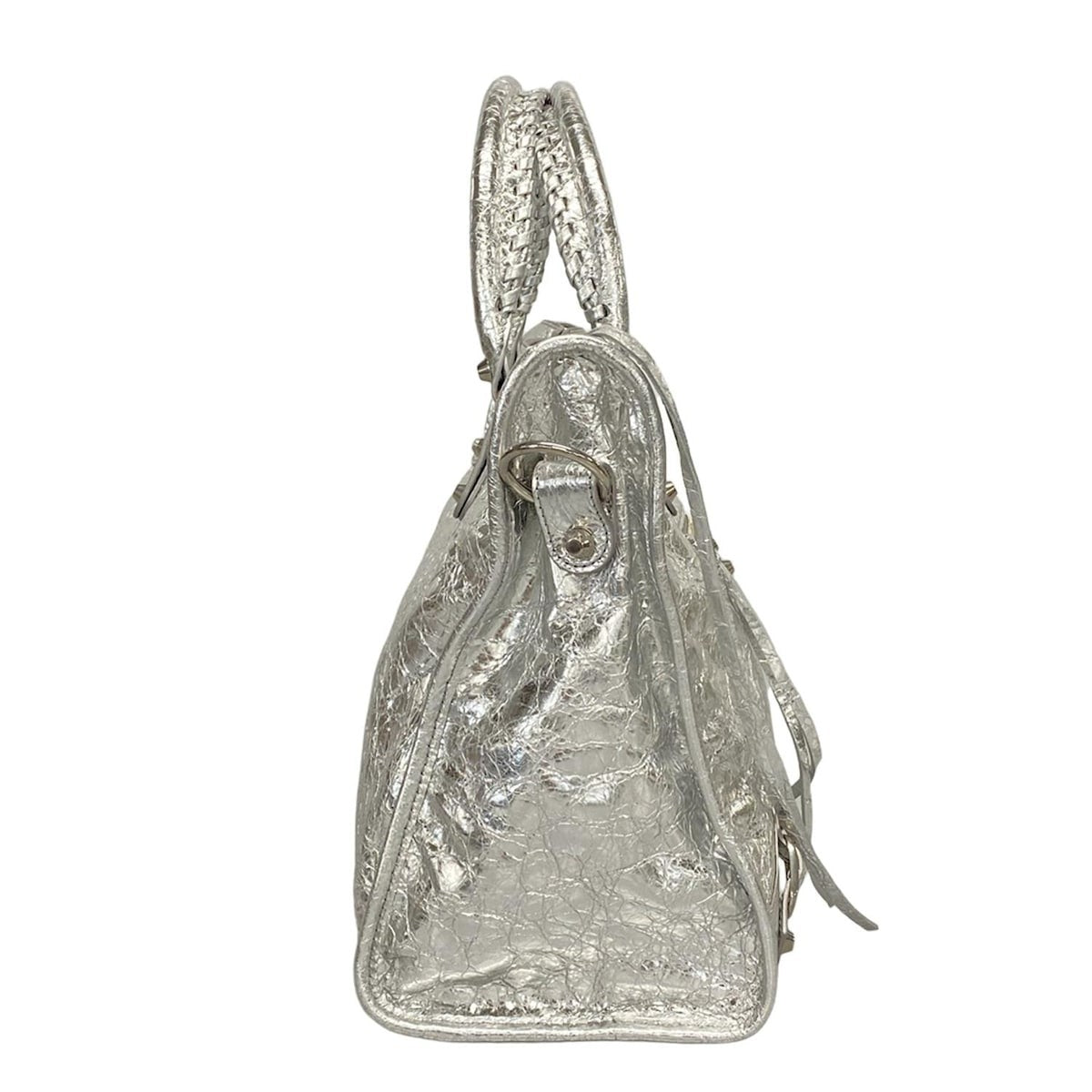🌟 Authentic BALENCIAGA Le City Medium 797786 Silver Arena Lambskin - Handbag Pre-owned 🌟