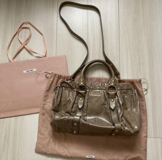 PreOwned Miu Miu 2way Handbag Shoulder bag Leather Beige Used
