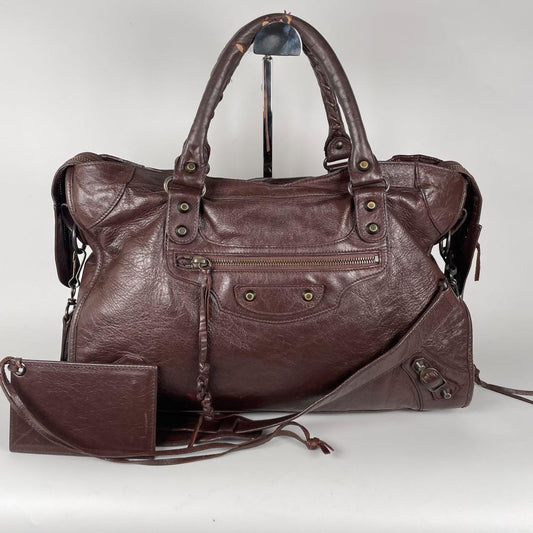 🌟 Authentic BALENCIAGA Classic City Mogano Chocolate Brown Leather Shoulder Bag Pre-owned 🌟