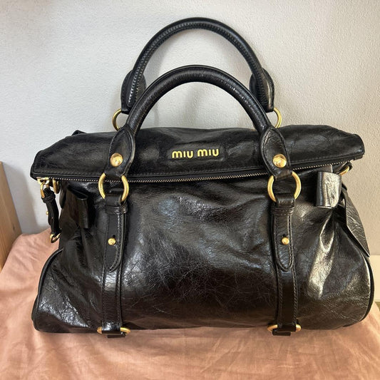 PreOwned Miu Miu 2way Hand Bag Shoulder Bag Side Ribbon Black Used 4165
