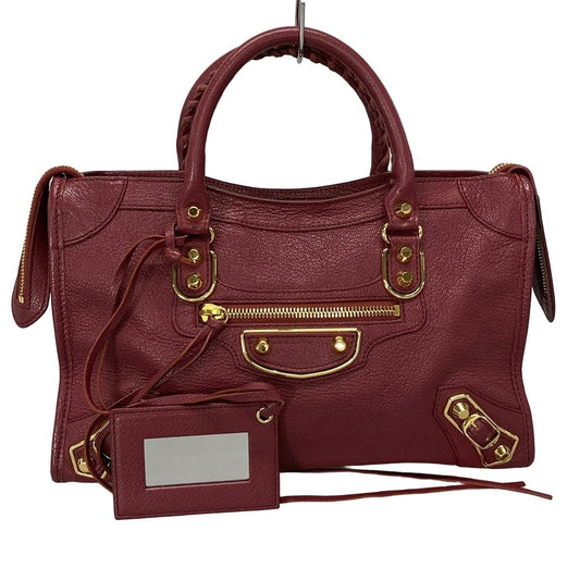 🌟 Authentic BALENCIAGA Classic Metallic Edge City S 432831 Bordeaux Leather - Handbag Pre-owned 🌟