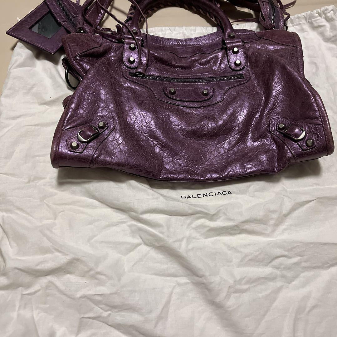 🌟 Authentic BALENCIAGA Y2K Classic City 115748 2-Way Shoulder Bag  Purple Leather Pre-owned 🌟